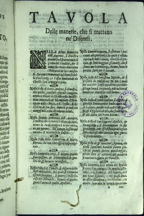 "Discorsi predicabili di tutte le domeniche e feste correnti dalla prima dell'Auuento fino a Quaresima. Del p.m.f. Agostino Paoletti