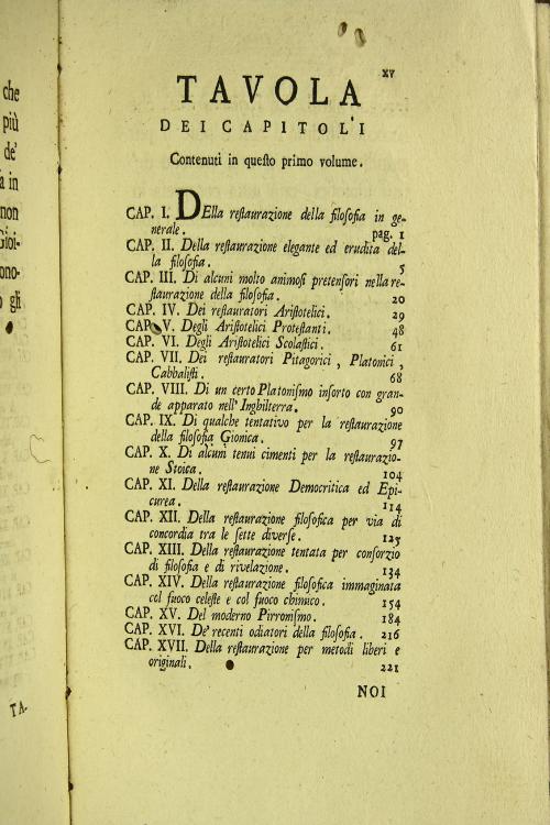 Della restaurazione di ogni filosofia ne' secoli 16., 17. e 18. di Agatopisto Cromaziano. Volume primo