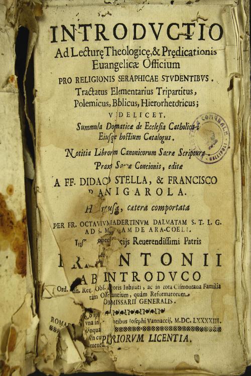 "Introductio ad lecture theologice, et predicationis euangelicae officium pro religionis seraphicae studentibus. Tractatus elementarius tripartitus, polemicus, biblicus, hierorhetoricus; videlicet, summula dogmaticae de Ecclesia Catholica