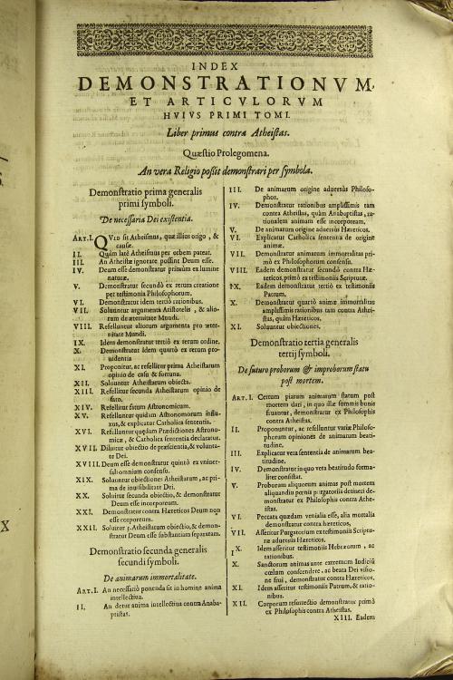 Demonstrationes symbolorum verae, et falsae religionis aduersus praecipuos, ac vigentes catholicae religionis hostes, atheistas, Iudaeos, haereticos, praesertim Lutheranos, et Caluinistas. 