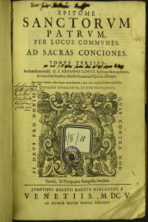 Epitomes sanctorum patrum, per locos communes, qui ad virtutum, et vitiorum tractationem et ad fidei nostrae mysteriorum expositionem pertinent, ad sacras conciones