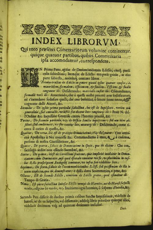 "Noua lux in edictum S. Inquisitionis ad praxim sacramenti poenitentiae pro cuiuscunque statu, ac conditione; omnes, et singulos tractatus ad Sanctum Inquisitionis officium implicite, expliciteque spectantes irradians: