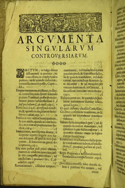 "Controversiarum forensium Io. Baptistae Hodierna I. C. neapolitani olim primarij causarum patroni; ... liber unicus. in quo abstrusissimae quaeque dissertationes in supremis regni Neapolitani Senatibus, hactenus non agitatae, altiori stylo pertractantur. 