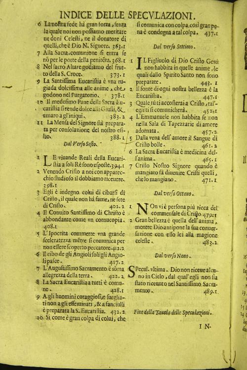 Speculazioni morali dell'augustissimo sacramento dell'altare. Prese dal salmo 22. Composte dal r.p. Benedetto Fedeli siciliano di Agira... del terzo ordine di S. Francesco della regolare osseruanza. Con quattro indici copiosissimi.