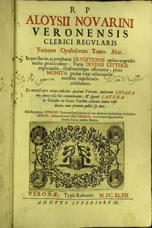 R. P. Aloysii Novarini Veronensis clerici regularis variorum opusculorum Tomus Alter