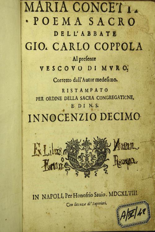 Maria Concetta poema sacro dell'abbate Gio. Carlo Coppola al presente vescouo di Muro