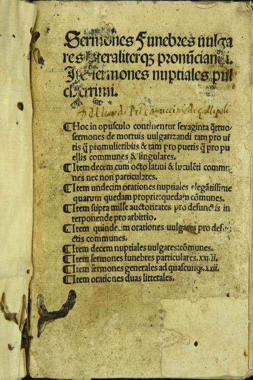 Sermones funebres uulgares litteraliterque pronunciandi. Item sermones nuptiales pulcherrimi.