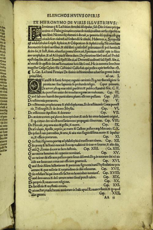 Habes in hoc volumine lector optime diuina Lactantii Firmiani opera nuper per Ianum Parrhasium accuratissime castigata: graeco integro adiuncto