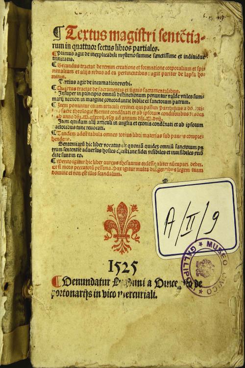 Textus magistri sententiarum in quattuor sectus libros partiales. ... Insuper in principio omnium distinctionum ponuntur valde vtiles summarii necnon in margine concordantie biblie et sanctorum patrum