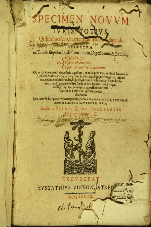 Specimen novum iuris totius. Ordine literario, in artem familiarem redigendi...