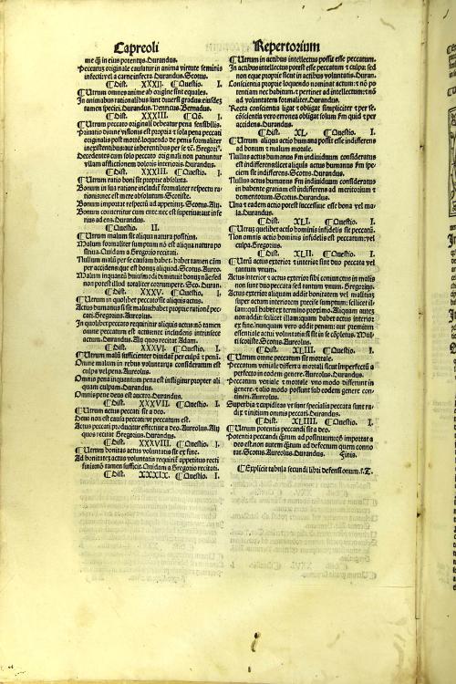 Joannis Capreoli ... Defensiones theologie in quattuor libris sententiarum diui ac gloriosi angelici doctoris Thome de Aquino nouissime recognite ... Addito eleganti repertorio nouiter excogitato ... )