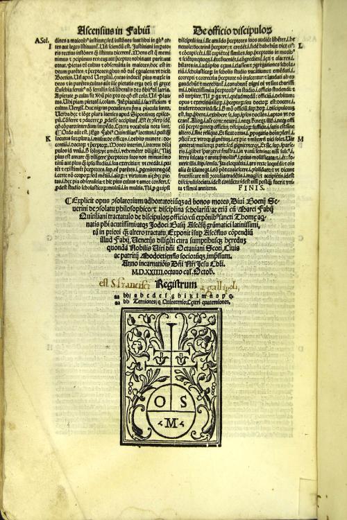 Boetius De consolatione. En lector candidissime Seuerini Boetij de consolatu philosophico deque disciplina scholastica diuina ... opuscula: Nouissime cum sancti Thomae ... commentarijs necnon Ascensij Badij grammatici diligentissimi.