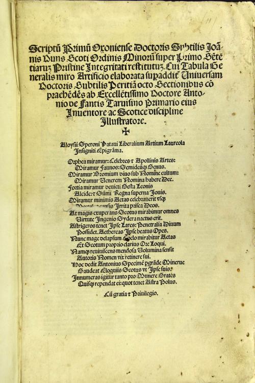 Scriptum primum [tertium] Oxoniense Doctoris Subtilis Ioannis Duns Scoti Ordinis Minorum Super primo -quarto! sententiarum pristine integrati restitutum.