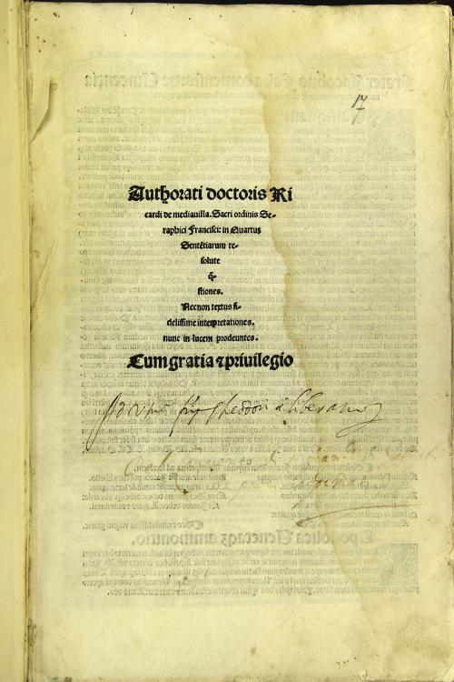 \4!: Authorati doctoris Ricardi de mediauilla ... In quartum sententiarum resolute questiones necnon textus fidelissime interpretationes. nunc in lucem prodeuntes