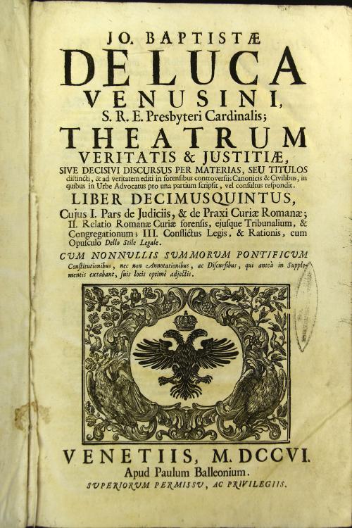 15: Liber decimusquintus, cujus 1. Pars de judiciis, et de praxi curiae Romanae; 2. Relatio Romanae