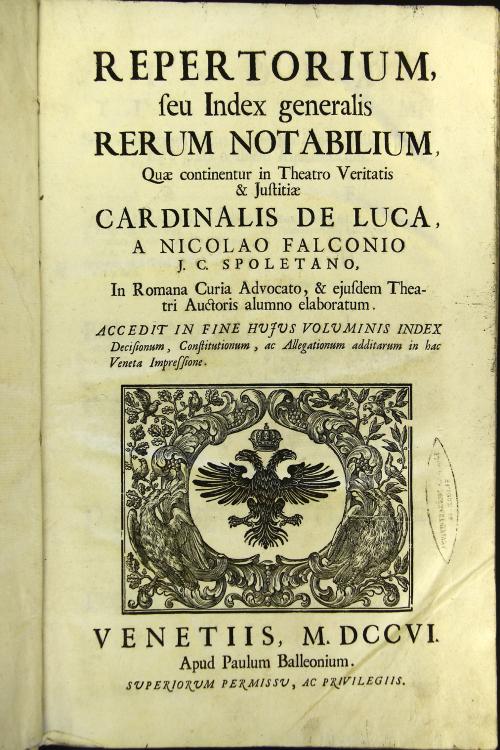 Repertorium, seu Index generalis rerum notabilium, quae continentur in theatro veritatis et justitiae