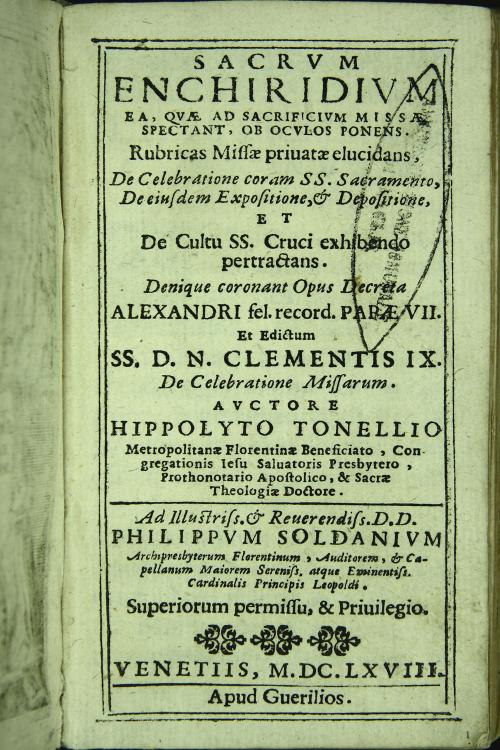 Sacrum enchiridium, ea quae ad sacrificium missae spectant sub oculos ponens, rubricas missae privatae elucidans, de
