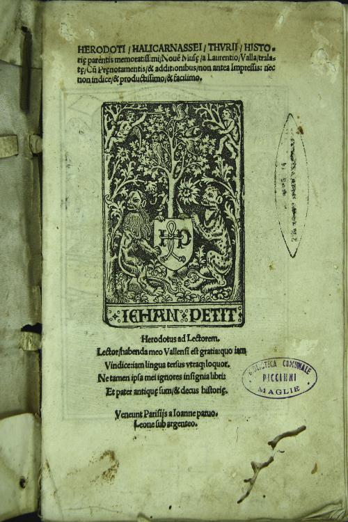 herodoti Halicarnassei Thurii *Historie parentis memoriatissimi nouem muse a Laurentio Valla traslate cum prenotamentis