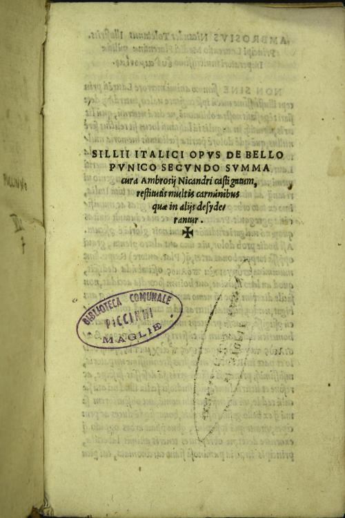 Sillii Italici Opus de bello Punico secundo summa cura Ambrosij Nicandri castigatum, restitutis multis carminibus quae in alijs desyderantur