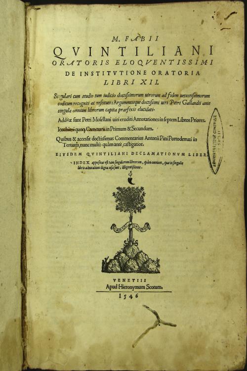 M. Fabii Quintiliani ... De institutione oratoria libri 12. Singulari cum studio tum iudicio doctissimorum uirorum ad fidem