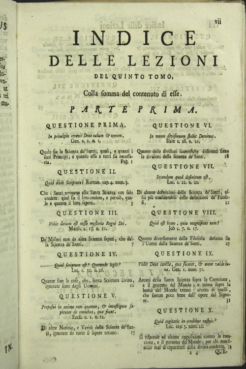 Lezioni della scienza de' santi, ovvero Questioni sopra i principj, e le verita piu notabili della Divina Scrittura Tomo quinto