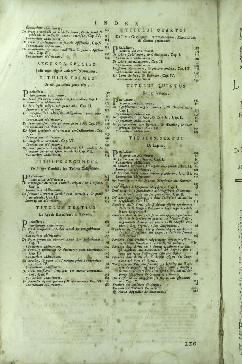 Leonardi Riccii ... Praxeos formulariae judicii executivi, et ordinarii in quator libros distributae, cum adnotationibus Philippi Ferdinandi De Caro ... in hac novissima editione quamplurimis Regiis Pragmaticis, ac Rescriptis auctae, & illustrate A D. Xaverio Gratiano ... Tomus secundus