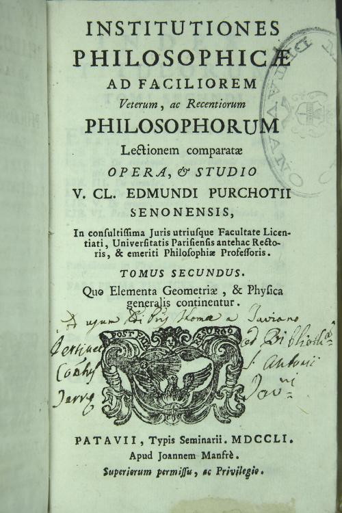 Institutiones philosophicae ad faciliorem Noel-um ac recentiorum philo-sophorum lectionem comparatae opera et studio V. 