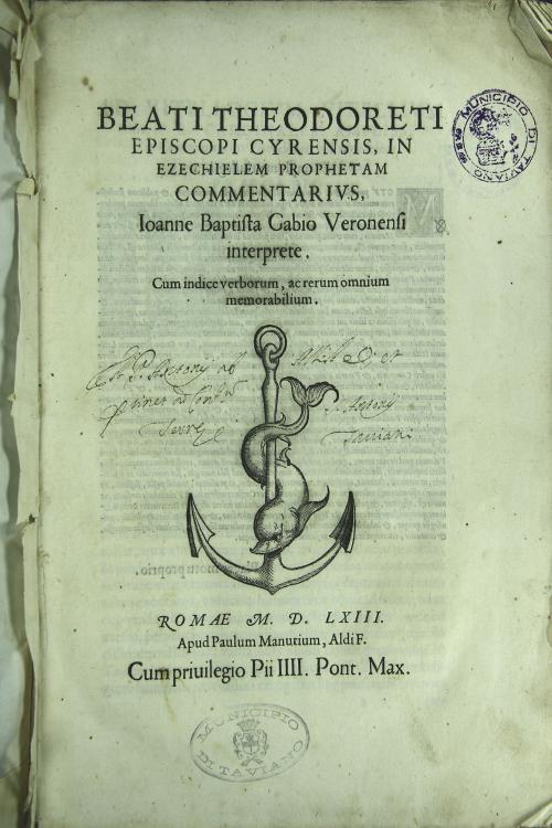 BEATI THEODORETI I EPISCOPI CYRENSIS, IN I EZECHIELEM PROPHETAM ICOMMENTARIVS, I Ioanne Baptista Gabio Veronesi I interprete, 1 Cum indice verborum, ac rerum omnium I memorabilium.