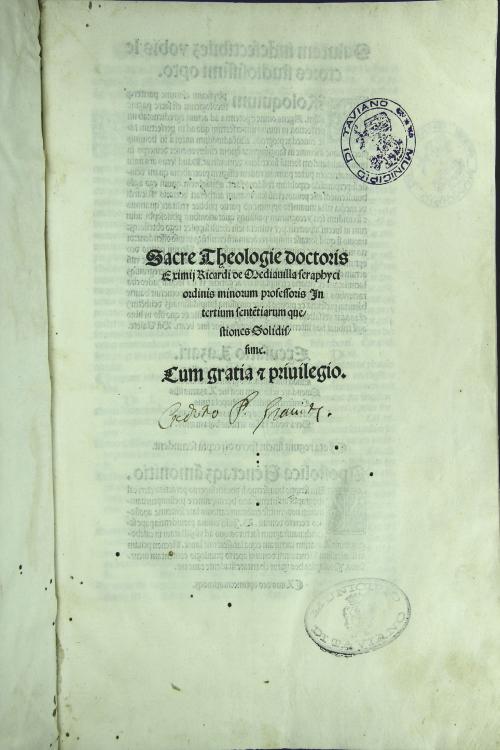 SACRE THEOLOGIE DOCTORIS ExrImij RICARDI DE MEDIAVILLA Seraphici ordinis mInorum professoris in secundum sententiarum questiones Solidissime.