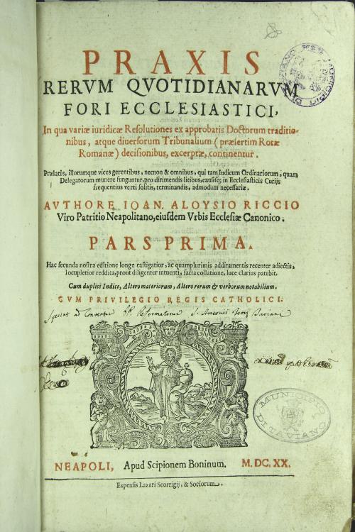 Praxis rerum quotidianarum fori ecclesiastici in qua variae iuridicae resolutiones ex approbatis doctorum traditionibus atque diversorum tribunaliumdecisionibus excerptae continentur. 