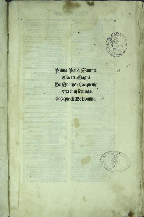 Prima Pars Summe 1 Alberti Magni I De Quatuor Coequeuis [sic] I vna cumsecunda 1 eius qui est De homine I [C. 2 r.:] Incipit liber Prime partis SummeAlberti Malgni ordinis Predicatorum de 4