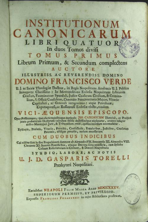 Institutionum canonicarum libri quatuor in duos tomos divisi. Tomus secundus.