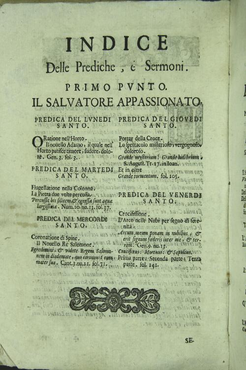 Settimana sancta nella quale si meditano tre punti cioe it Salvatore appassionato ostia consacrata la Vergine addolorata del padre Lodovico Monachode chierici minori messinese.