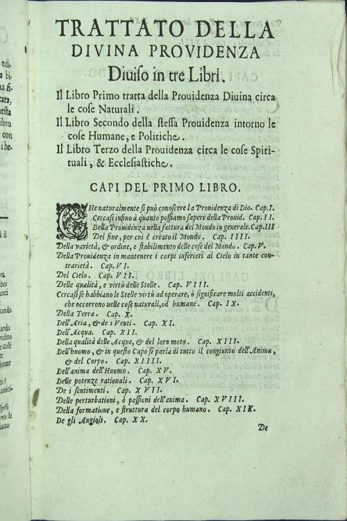 Trattato della Divina Provvidenza composto dal P. Fedele Danieli della Compagnia di Gesti diviso in tre libri.