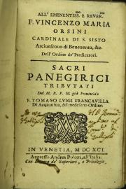 2: Sacri panegirici tributati dal m.r.p.m. gia prouinciale f. Tomaso Luigi Francauilla di Acquauiua, del medesimo ordine