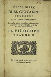 DELLE OPERE - IL FILOCOPO. VOL. II
