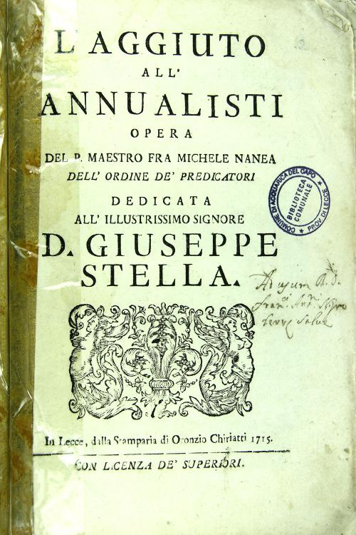 L'aggiunto all'annualisti dedicata all'illustrissimo D. Giuseppe Stella.